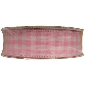 Member's Mark Wired Edge Premium Spring Ribbon, 1.5"W x 50yds - Pink Check
